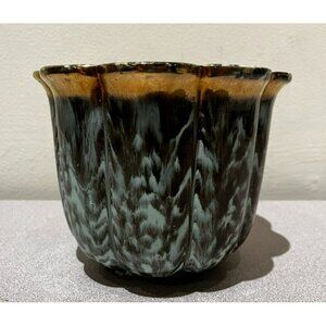 Vintage Fohr Ceramic GERMANY Green Gold Glazed drip bowl 7"